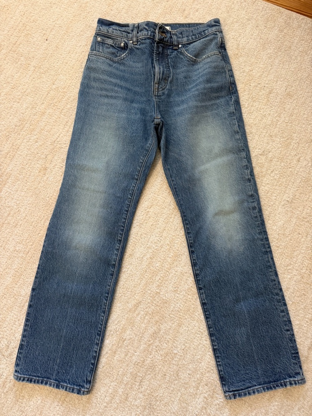 Madewell Women’s The Longline Straight Leg Jeans in dark washed denim, 24P